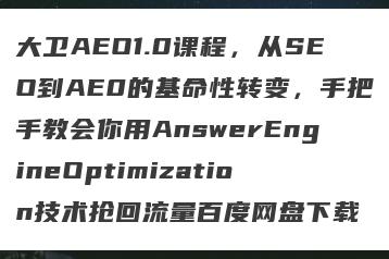 大卫AEO1.0课程，从SEO到AE0的基命性转变，手把手教会你用AnswerEngineOptimization技术抢回流量百度网盘下载