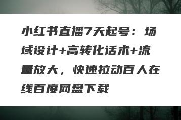 小红书直播7天起号：场域设计+高转化话术+流量放大，快速拉动百人在线百度网盘下载