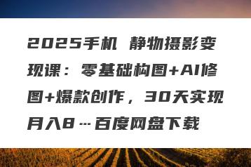 2025手机 静物摄影变现课：零基础构图+AI修图+爆款创作，30天实现月入8…百度网盘下载