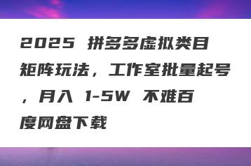 2025 拼多多虚拟类目矩阵玩法，工作室批量起号，月入 1-5W 不难百度网盘下载