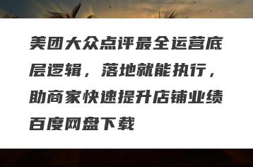 美团大众点评最全运营底层逻辑，落地就能执行，助商家快速提升店铺业绩百度网盘下载
