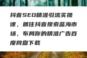 抖音SEO精准引流实操课，抓住抖音搜索蓝海市场，布局你的精准广告百度网盘下载