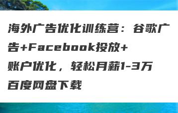 海外广告优化训练营：谷歌广告+Facebook投放+账户优化，轻松月薪1-3万百度网盘下载
