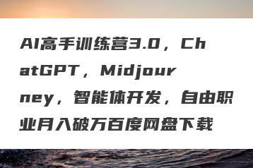 AI高手训练营3.0，ChatGPT，Midjourney，智能体开发，自由职业月入破万百度网盘下载