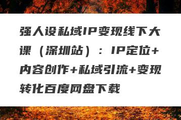 强人设私域IP变现线下大课（深圳站）：IP定位+内容创作+私域引流+变现转化百度网盘下载