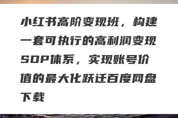 小红书高阶变现班，构建一套可执行的高利润变现SOP体系，实现账号价值的最大化跃迁百度网盘下载