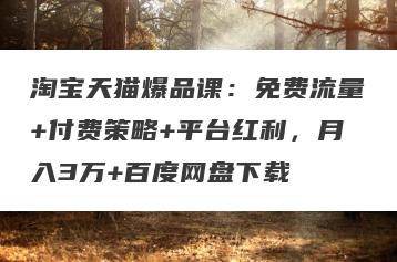 淘宝天猫爆品课：免费流量+付费策略+平台红利，月入3万+百度网盘下载