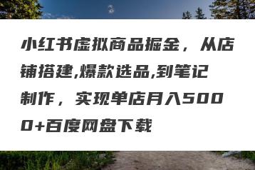 小红书虚拟商品掘金，从店铺搭建,爆款选品,到笔记制作，实现单店月入5000+百度网盘下载