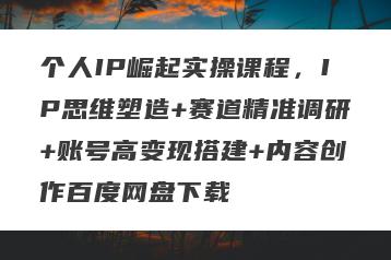 个人IP崛起实操课程，IP思维塑造+赛道精准调研+账号高变现搭建+内容创作百度网盘下载