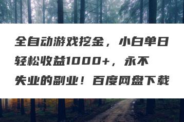 全自动游戏挖金，小白单日轻松收益1000+，永不失业的副业！百度网盘下载