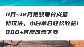 11月~12月视频号分成最新玩法，小白单日轻松收益1000+百度网盘下载