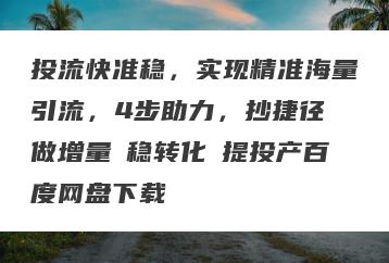 投流快准稳，实现精准海量引流，4步助力，抄捷径・做增量・稳转化・提投产百度网盘下载