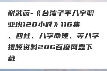谢武藤-《台湾子平八字职业班120小时》116集、四柱、八字命理、等八字视频资料20G百度网盘下载