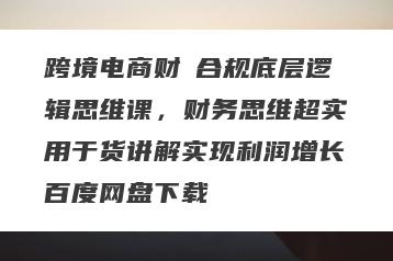 跨境电商财稅合规底层逻辑思维课，财务思维超实用于货讲解实现利润增长百度网盘下载
