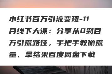 小红书百万引流变现-11月线下大课：分享从0到百万引流路径，手把手教偷流量、拿结果百度网盘下载