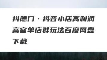 抖隐门·抖音小店高利润高客单店群玩法百度网盘下载