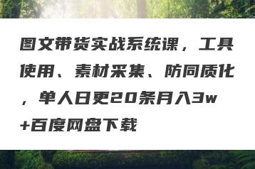 图文带货实战系统课，工具使用、素材采集、防同质化，单人日更20条月入3w+百度网盘下载