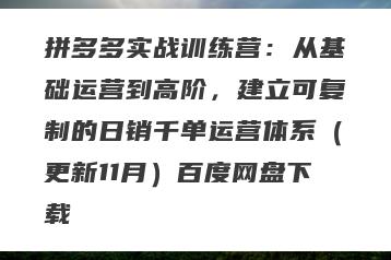 拼多多实战训练营：从基础运营到高阶，建立可复制的日销千单运营体系（更新11月）百度网盘下载