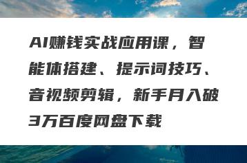 AI赚钱实战应用课，智能体搭建、提示词技巧、音视频剪辑，新手月入破3万百度网盘下载