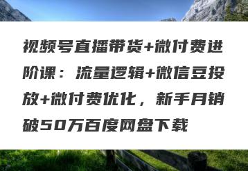 视频号直播带货+微付费进阶课：流量逻辑+微信豆投放+微付费优化，新手月销破50万百度网盘下载