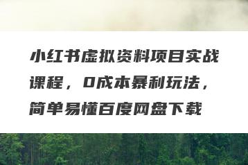 小红书虚拟资料项目实战课程，0成本暴利玩法，简单易懂百度网盘下载
