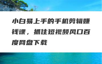 小白易上手的手机剪辑赚钱课，抓住短视频风口百度网盘下载