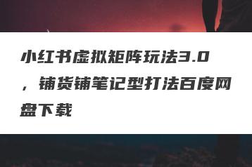 小红书虚拟矩阵玩法3.0，铺货铺笔记型打法百度网盘下载