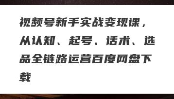 视频号新手实战变现课，从认知、起号、话术、选品全链路运营百度网盘下载