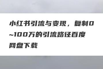 小红书引流与变现，复制0~100万的引流路径百度网盘下载