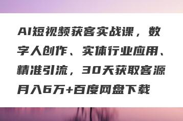 AI短视频获客实战课，数字人创作、实体行业应用、精准引流，30天获取客源月入6万+百度网盘下载