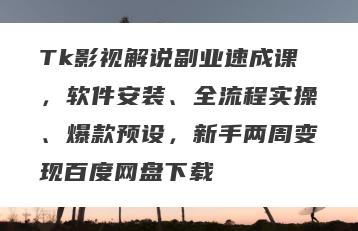 Tk影视解说副业速成课，软件安装、全流程实操、爆款预设，新手两周变现百度网盘下载