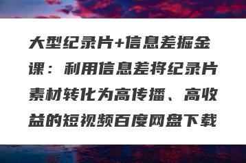 大型纪录片+信息差掘金课：利用信息差将纪录片素材转化为高传播、高收益的短视频百度网盘下载