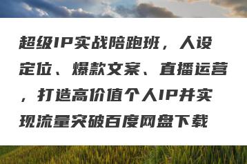 超级IP实战陪跑班，人设定位、爆款文案、直播运营，打造高价值个人IP并实现流量突破百度网盘下载