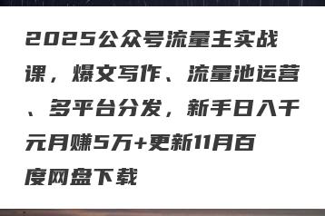 2025公众号流量主实战课，爆文写作、流量池运营、多平台分发，新手日入千元月赚5万+更新11月百度网盘下载