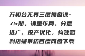 万相台无界三层操盘课-75期，销量布局、分层推广、投产优化，构建盈利店铺系统百度网盘下载