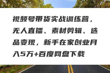 视频号带货实战训练营，无人直播、素材剪辑、选品变现，新手在家创业月入5万+百度网盘下载