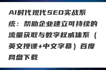 AI时代现代SEO实战系统：帮助企业建立可持续的流量获取与数字权威体系（英文授课+中文字幕）百度网盘下载