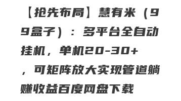【抢先布局】慧有米（99盒子）：多平台全自动挂机，单机20-30+，可矩阵放大实现管道躺赚收益百度网盘下载