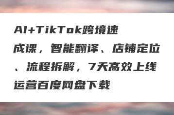 AI+TikTok跨境速成课，智能翻译、店铺定位、流程拆解，7天高效上线运营百度网盘下载