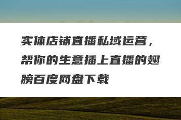 实体店铺直播私域运营，帮你的生意插上直播的翅膀百度网盘下载
