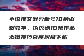 小说推文混剪新号10条必爆教学，伪原创10条作品必爆技巧百度网盘下载
