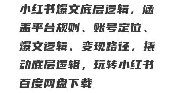 小红书爆文底层逻辑，涵盖平台规则、账号定位、爆文逻辑、变现路径，撬动底层逻辑，玩转小红书百度网盘下载
