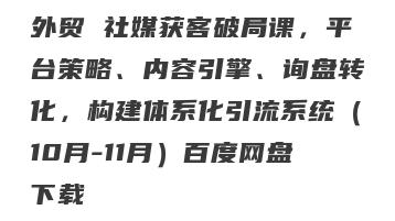 外贸 社媒获客破局课，平台策略、内容引擎、询盘转化，构建体系化引流系统（10月-11月）百度网盘下载