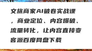文旅商家AI破卷实战课，商业定位、内容爆破、流量转化，让内容直接变客源百度网盘下载