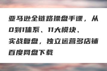 亚马逊全链路操盘手课，从0到1体系、11大模块、实战复盘，独立运营多店铺百度网盘下载