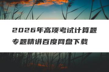 2026年高项考试计算题专题精讲百度网盘下载