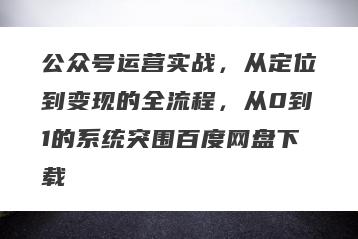 公众号运营实战，从定位到变现的全流程，从0到1的系统突围百度网盘下载