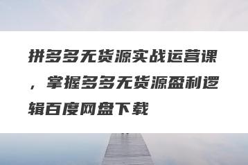 拼多多无货源实战运营课，掌握多多无货源盈利逻辑百度网盘下载