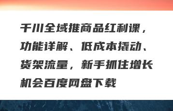 千川全域推商品红利课，功能详解、低成本撬动、货架流量，新手抓住增长机会百度网盘下载