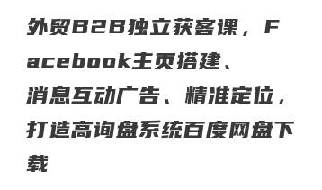 外贸B2B独立获客课，Facebook主页搭建、消息互动广告、精准定位，打造高询盘系统百度网盘下载